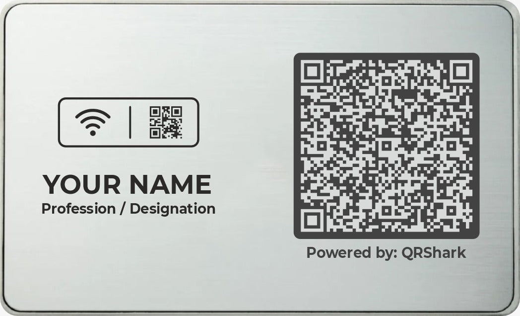 QRShark Metallic Smart NFC Business Card | Contactless Digital Visiting Card in Brushed Silver